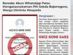 Waspada Beredar Akun WhatsApp Mengatasnamakan Plh Sekda Bojonegoro