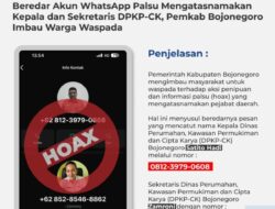 Beredar Akun WhatsApp Palsu Mengatasnamakan Kepala Dan Sekretaris DPKP-CK Bojonegoro