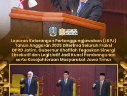 LKPJ Gubernur Jatim TA 2025 Diterima Seluruh Fraksi DPRD, Gubernur Khofifah Tegaskan Sinergi Eksekutif ,Legislatif Dan Elemen Strategis  Jadi Kunci Wujudkan Pembangunan Jawa Timur Maju dan Sejahtera