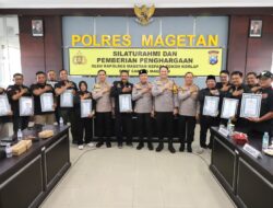 Polres Magetan Beri Penghargaan untuk 13 Korlap PSHT atas Dedikasi Jaga Kamtibmas